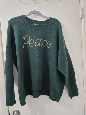 Peace Embellished Forest Green Women's Sweater